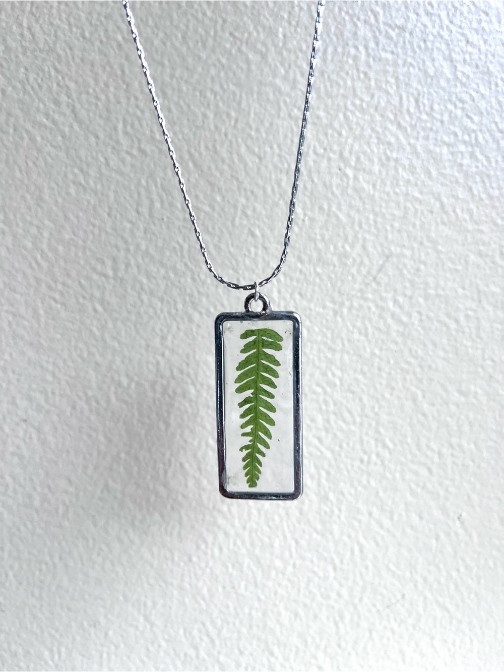 Handmade Fern Pendant Necklace with Silver Frame